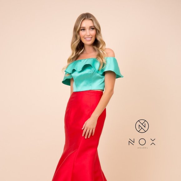 NEW FLOOR LENGTH OFF SHOULDER MERMAID TWO PIECE DRESS WITH ZIPPER BACK NX Q129 - Picture 3 of 8